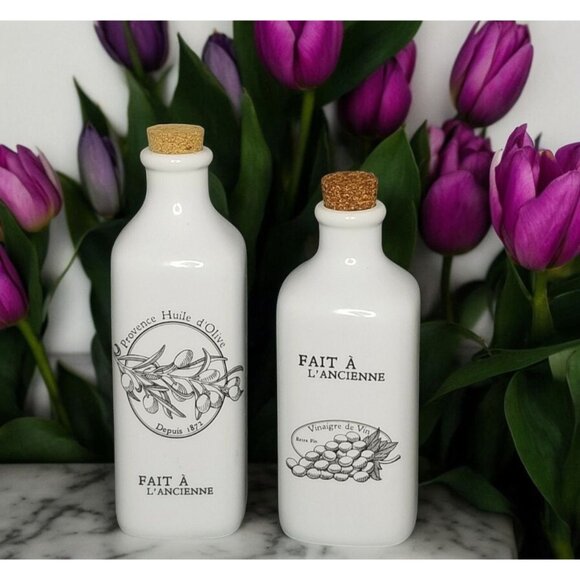 Everyday White Porcelain Bottles With Cork Stoppers By Fitz & Floyd - Picture 1 of 7